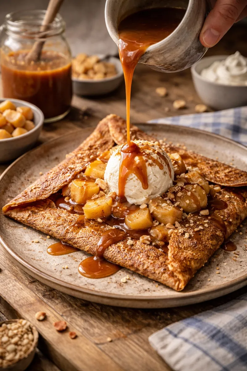 Karamelová crêpe so zmrzlinou