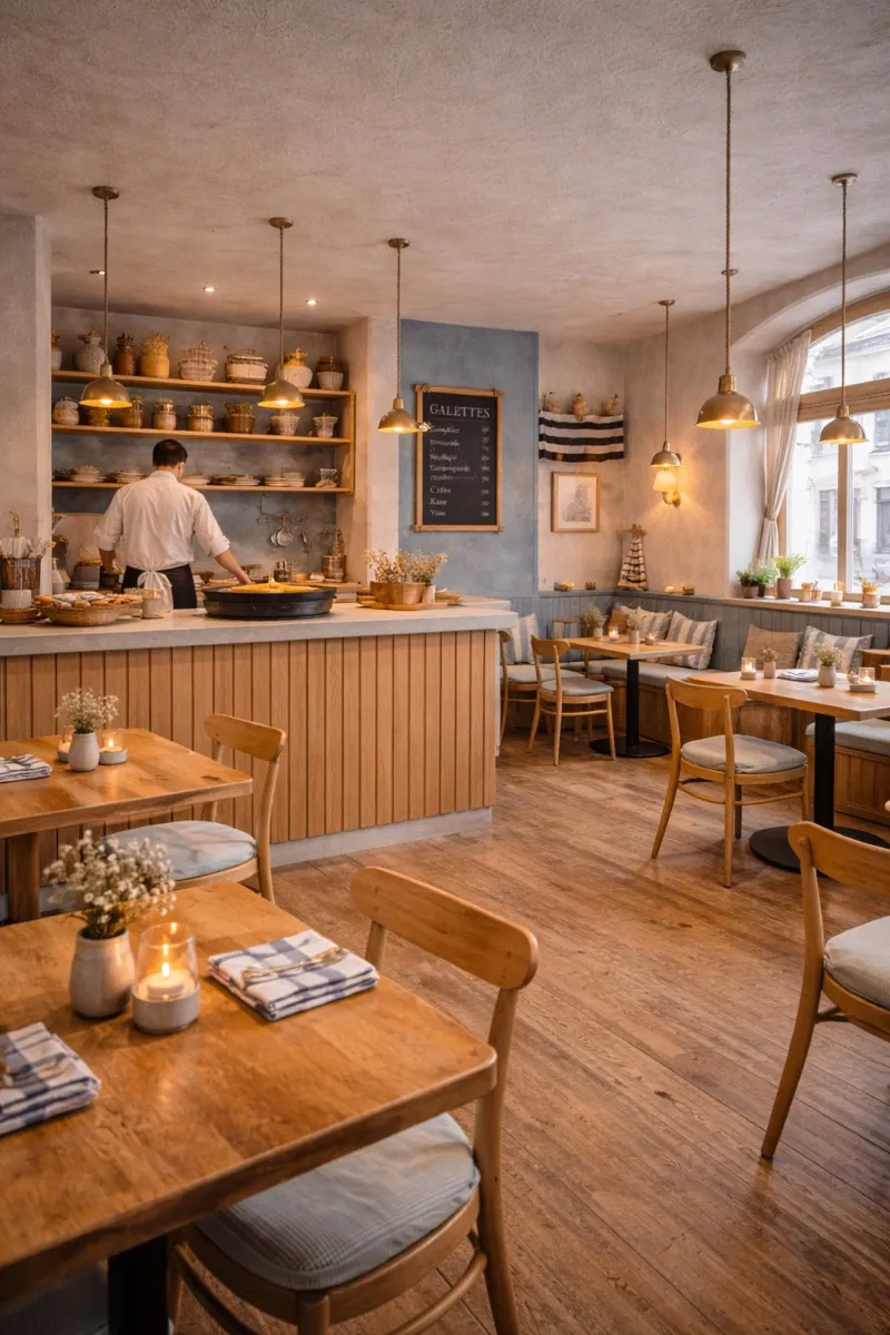 Interiér Bretónky — kuchár pri pulte